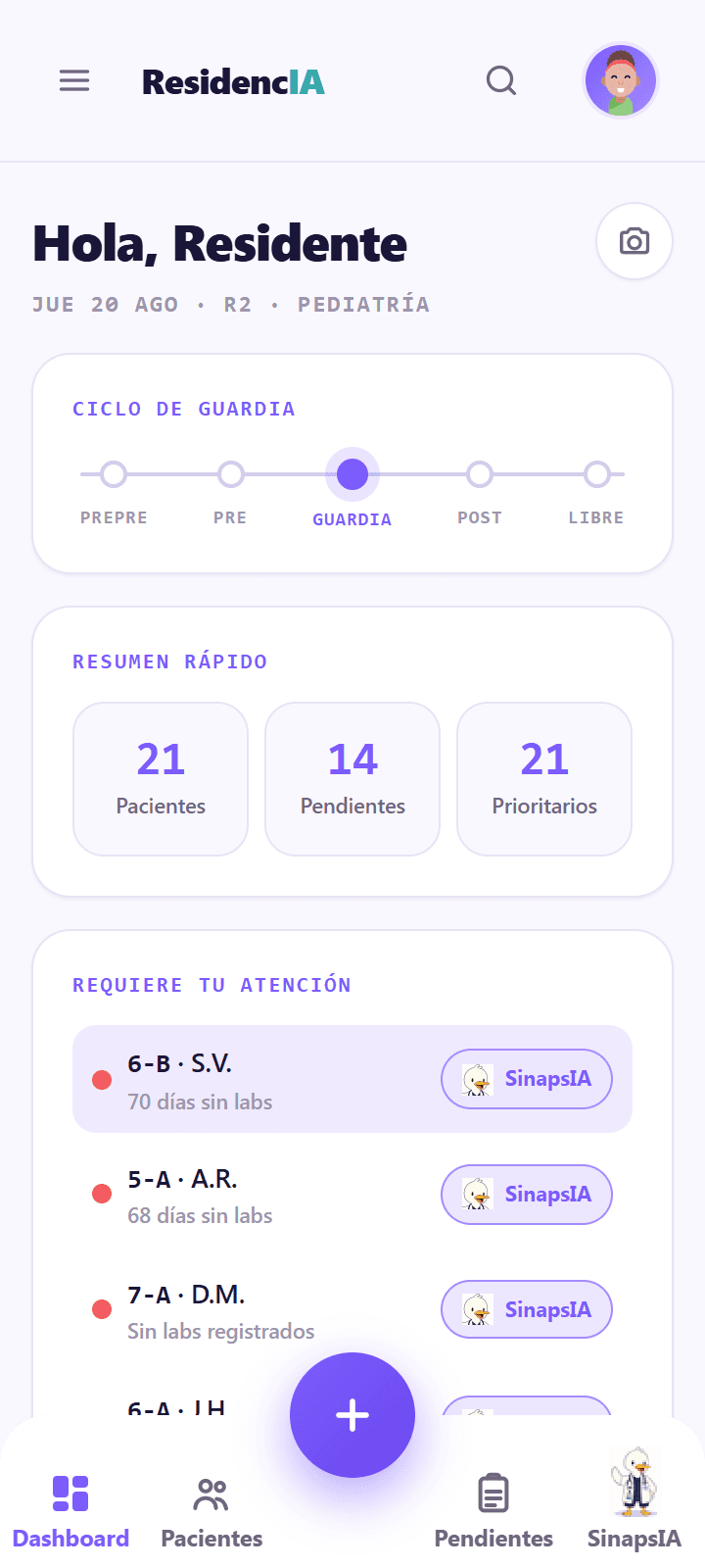 Dashboard de la jornada en ResidencIA